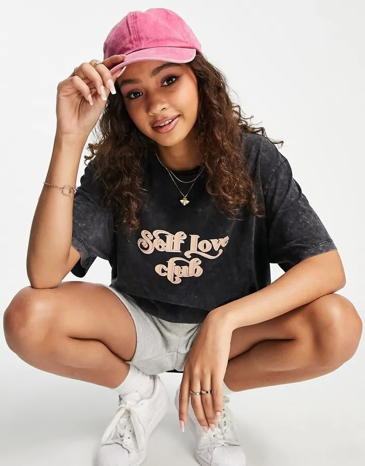 Charlie Holiday Self Love Club boyfriend t-shirt in black