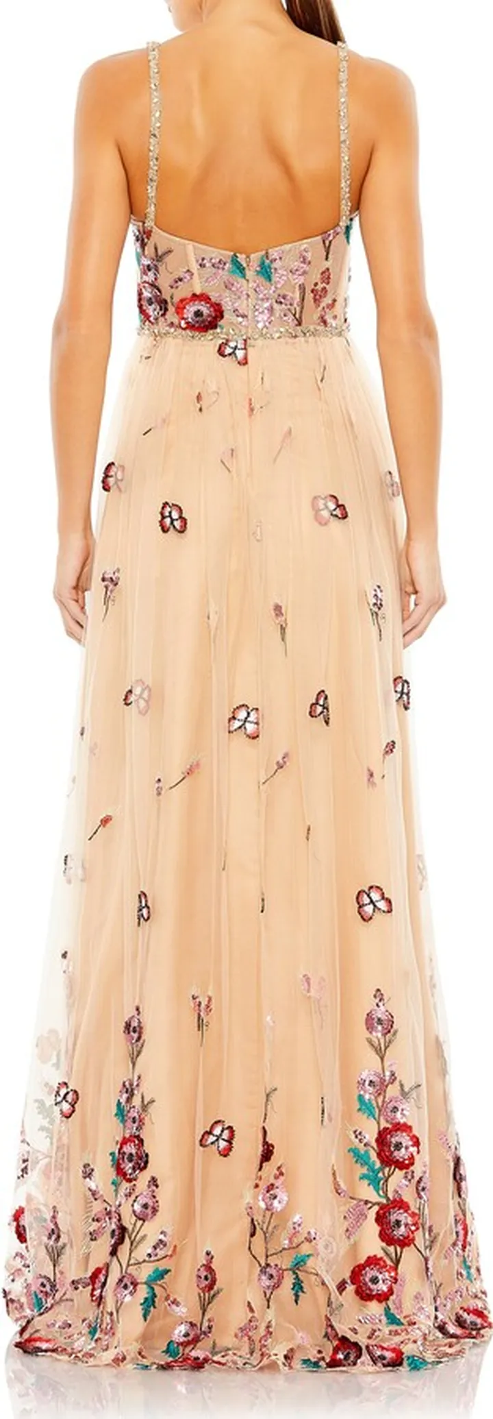 Embellished Floral Sweetheart Neck Gown