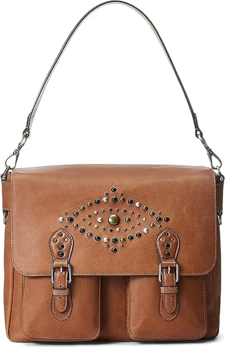 LAUREN Ralph Lauren Leather Medium Portia Shoulder Bag (Lauren Tan) Handbags