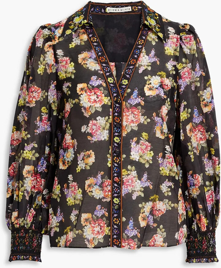 Cosima floral-print cotton and silk-blend voile blouse