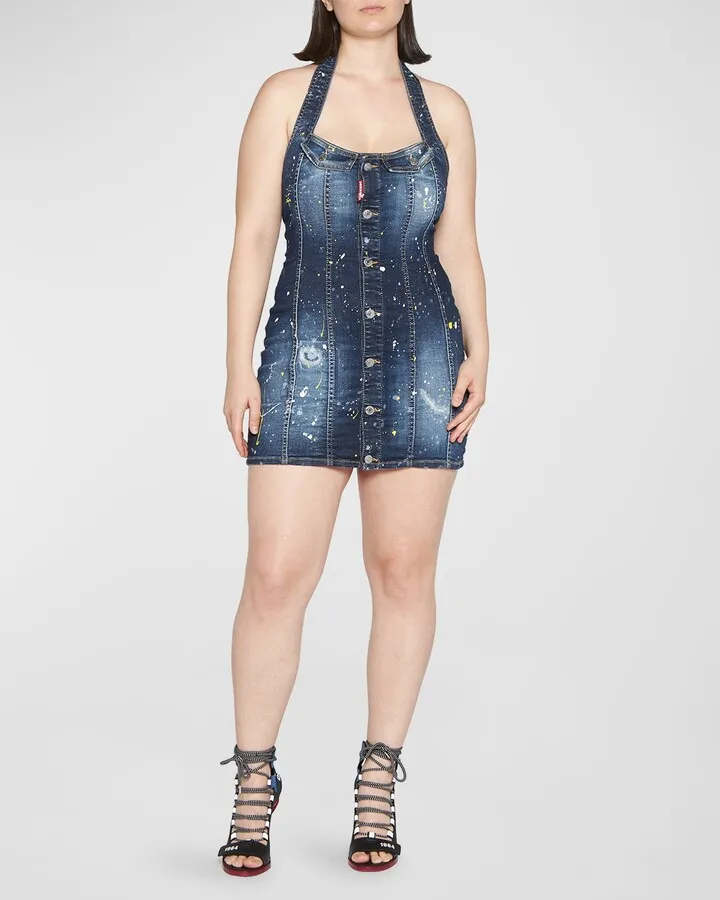 Honey Simona Denim Halter Mini Dress