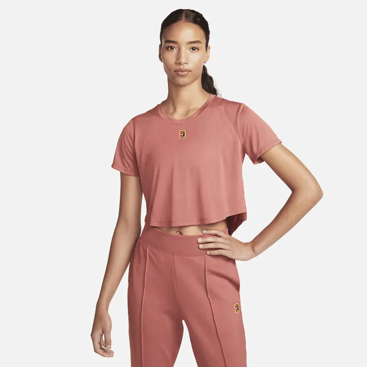 Nike Women's Court Dri-FIT Heritage Short-Sleeve Tennis Top in Red