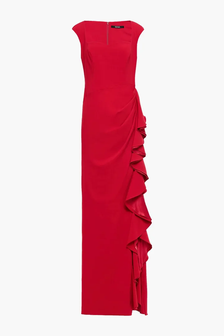 Ruffled silk satin-trimmed cady gown