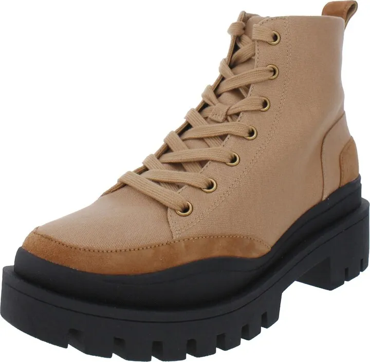 Mellie Womens Canvas Suede Trim Combat & Lace-up Boots