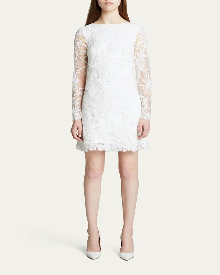 Long-Sleeve Lace Shift Dress