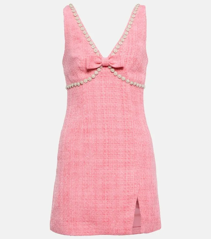 Crystal-embellished tweed minidress