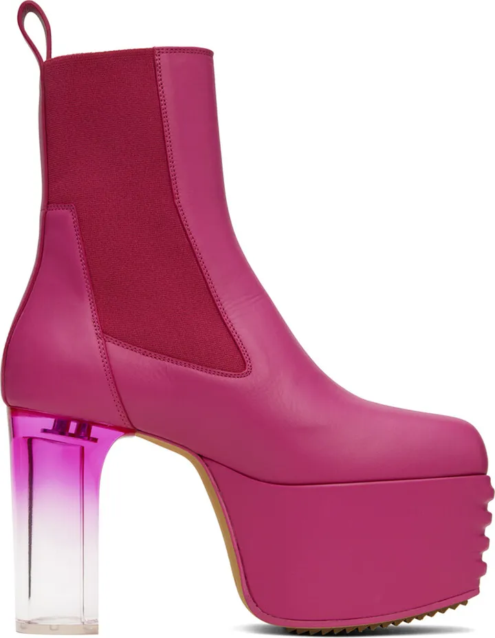 Rick Owens Pink Minimal Grill Platform Chelsea Boots
