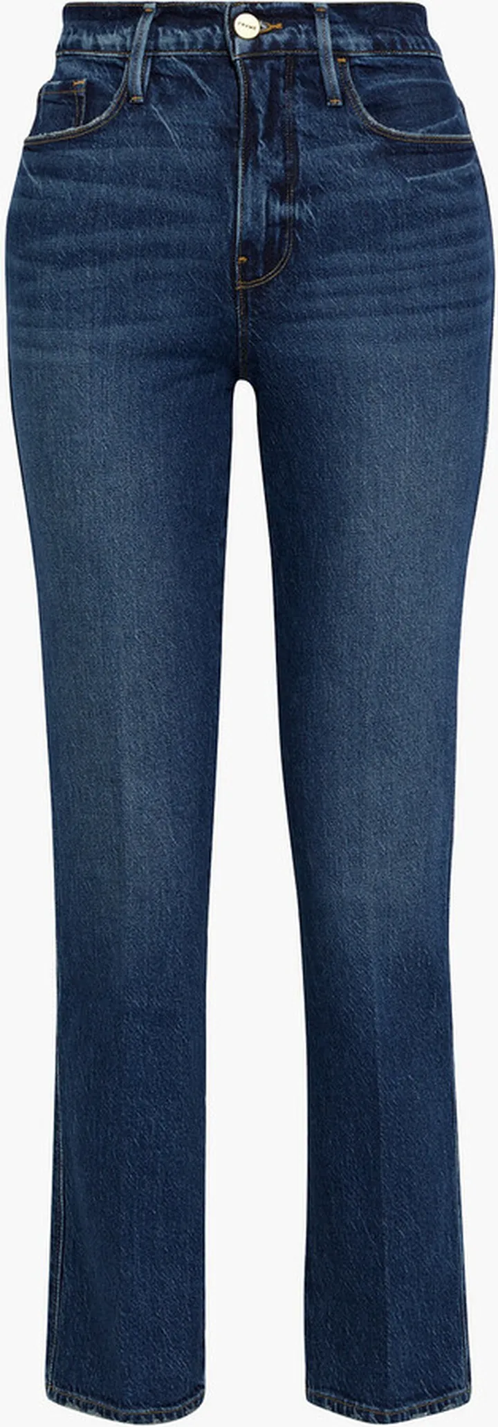 Distressed high-rise slim-leg jeans
