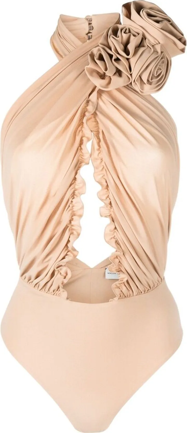 Beige Halterneck Ruffled Bodysuit