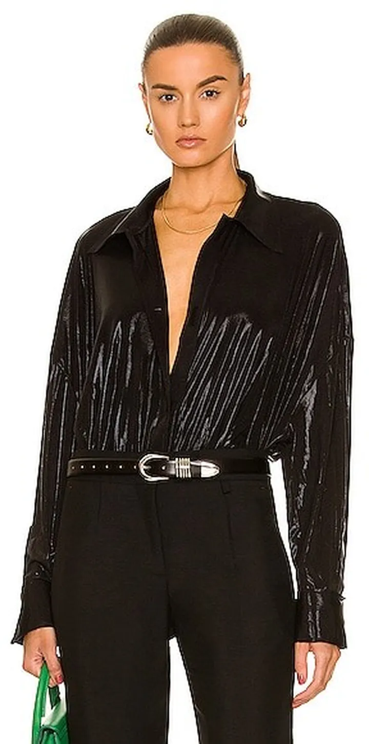 Norma Kamali Oversized Boyfriend Bodysuit in Black