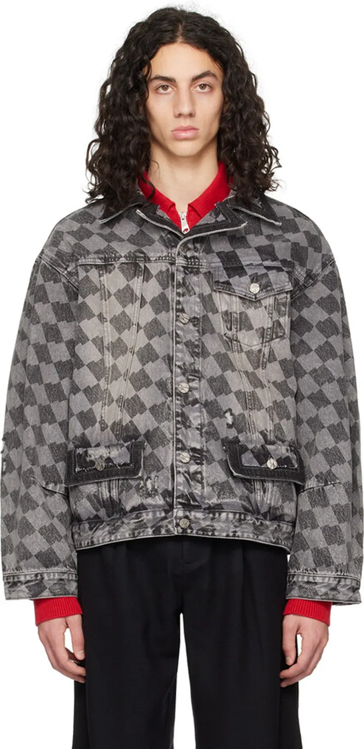 ADER error Gray Check Denim Jacket