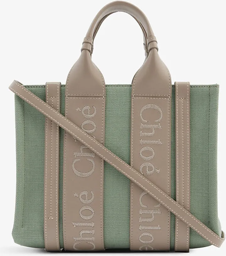 Womens Faded Green Woody Small Linen Tote bag