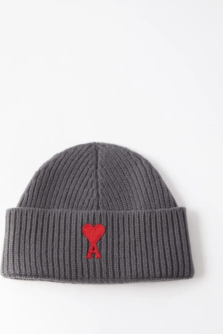 Ami De Cœur-logo Ribbed-wool Beanie Hat
