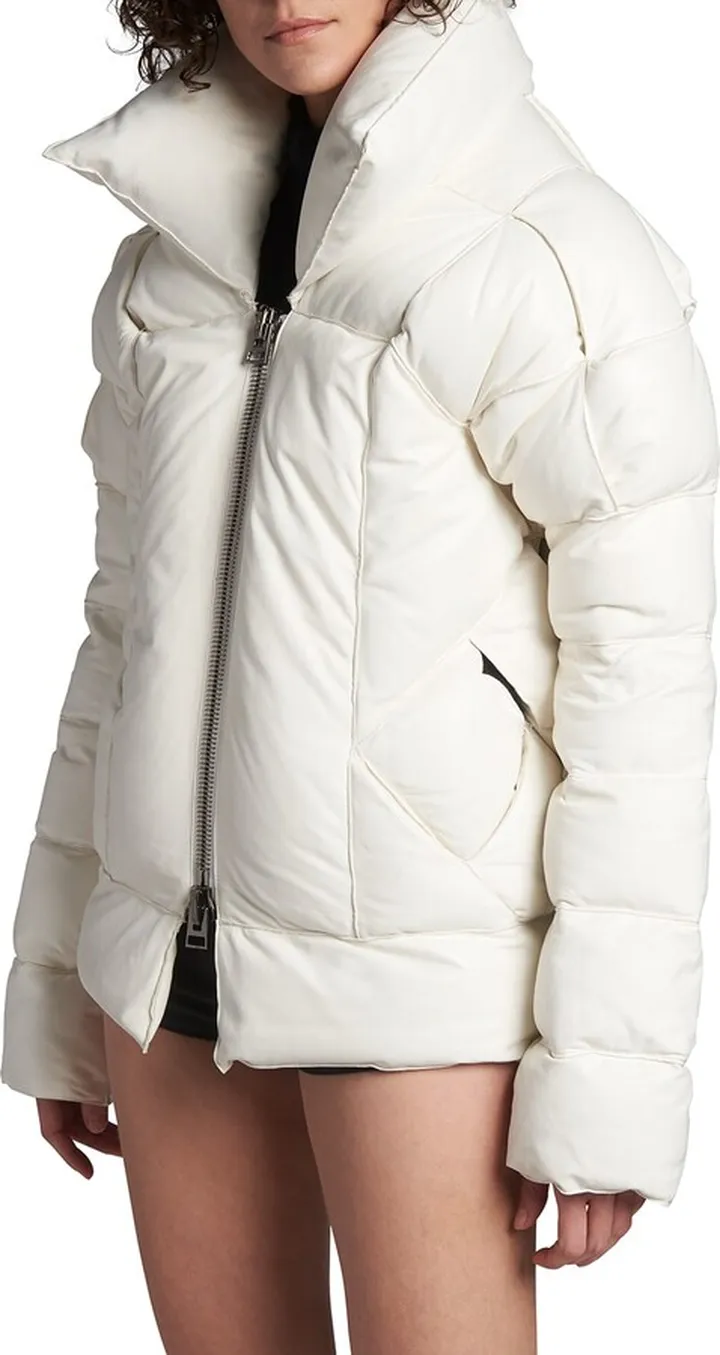 Woven Leather Puffer Jacket