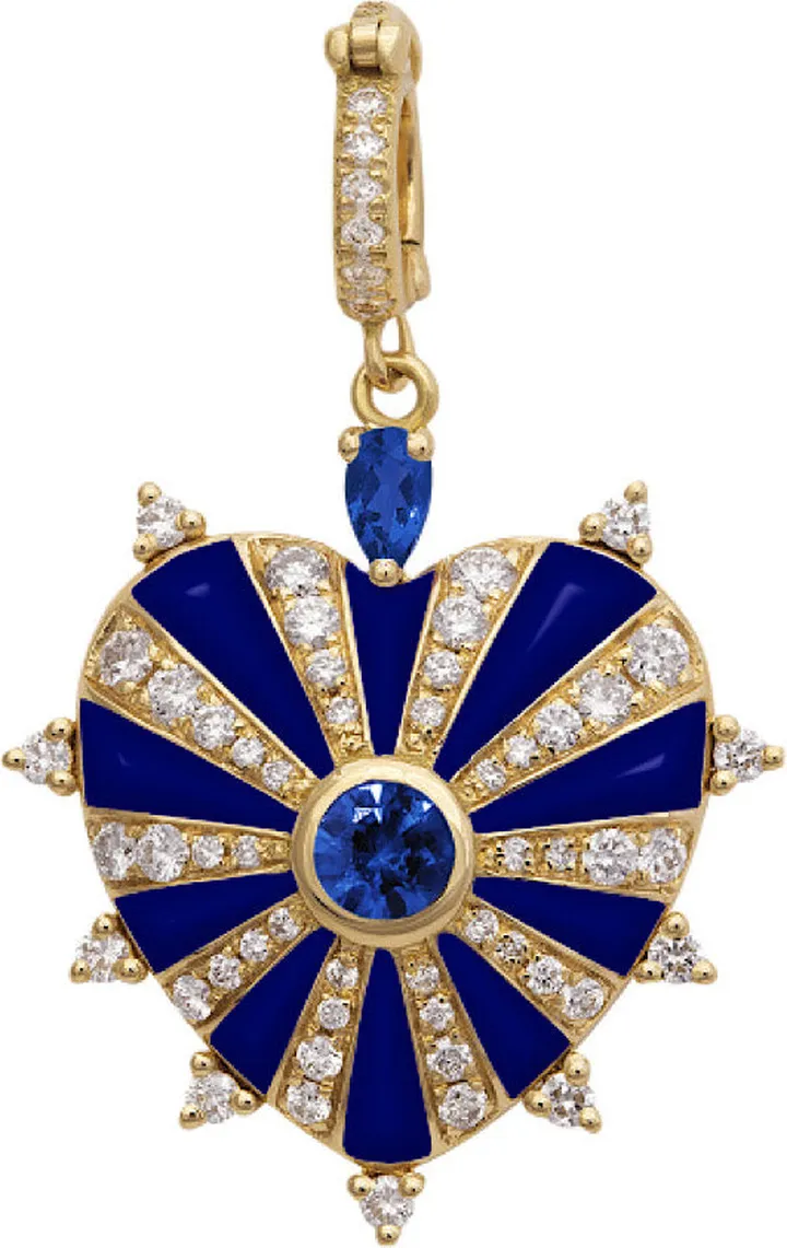 Blue Enamel Sapphire Large Mila Heart Yellow Gold Charm