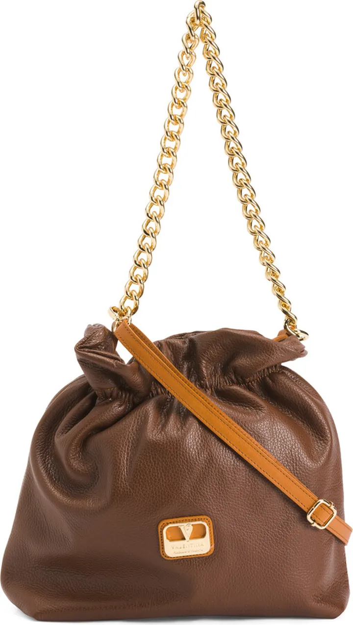 Made In Italy Leather Soft Chain Bucket Crossbody