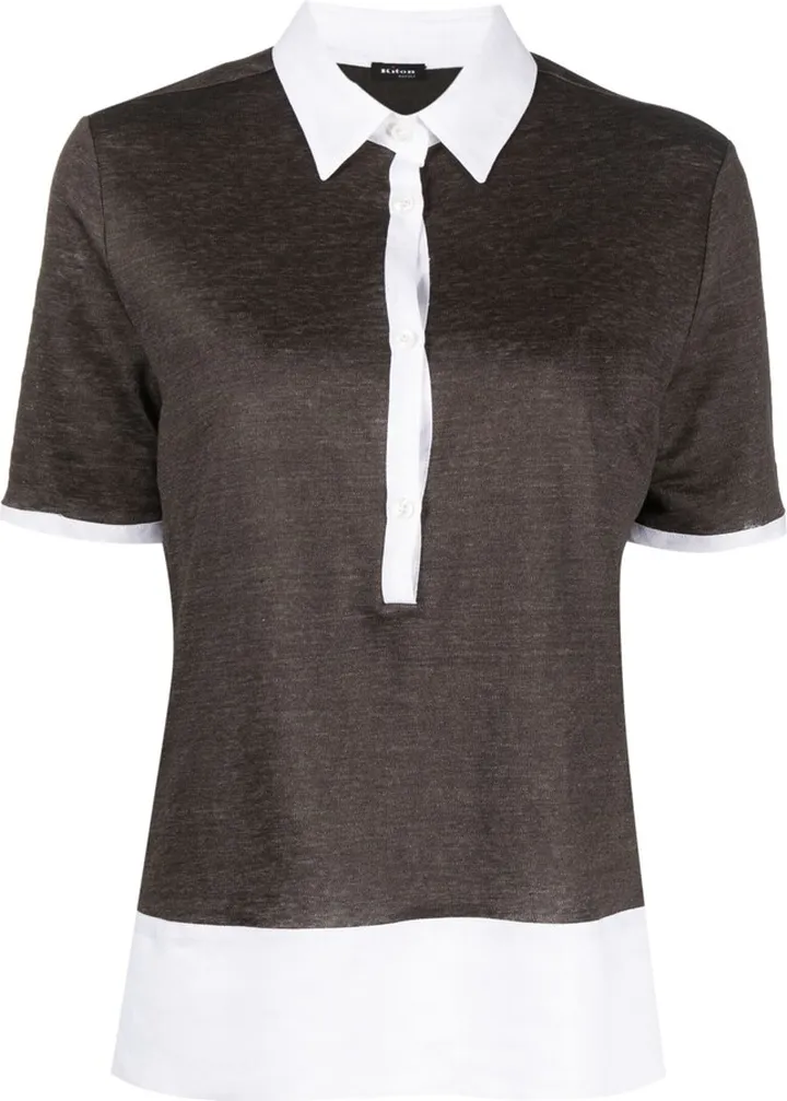 Contrasting-Panel Linen Polo Top