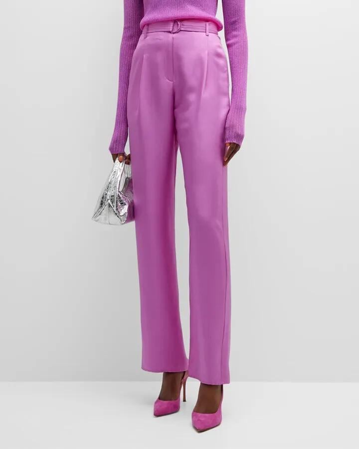 Organic Silk Twill Wide-Leg Belted Pants