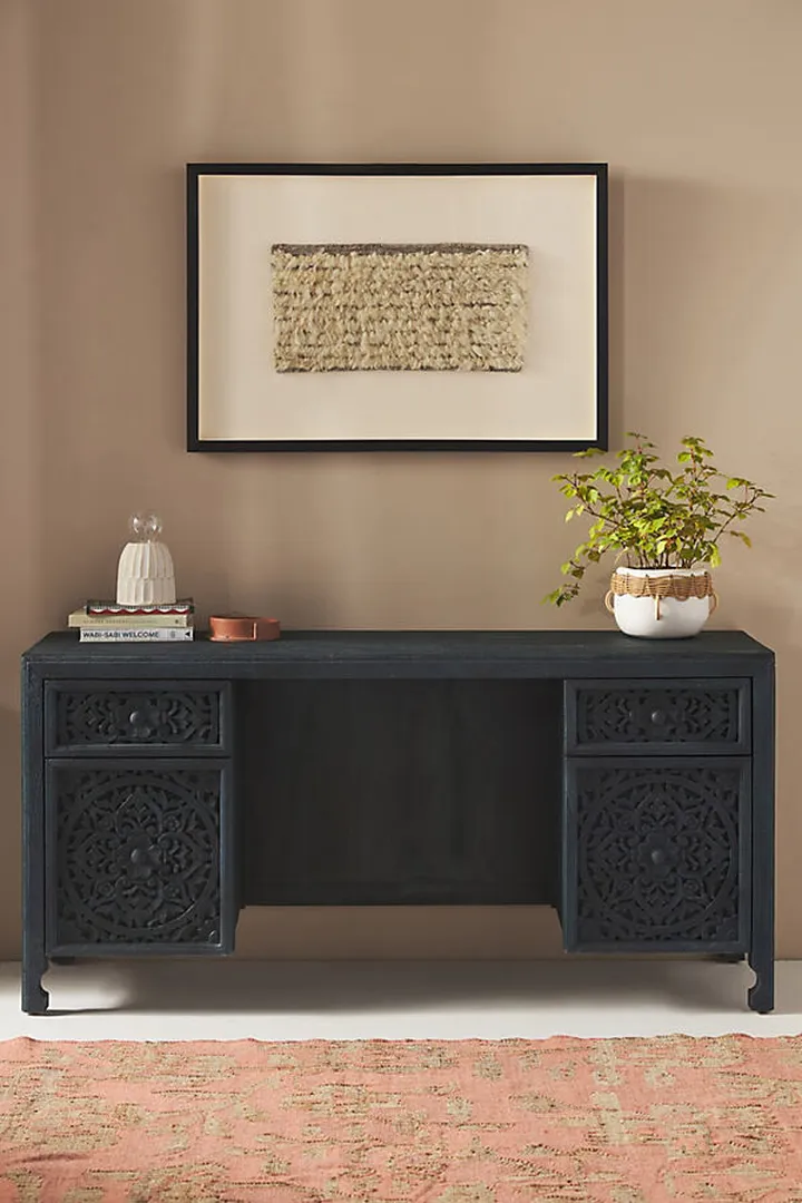 Handcarved Lombok Executive Desk Blue