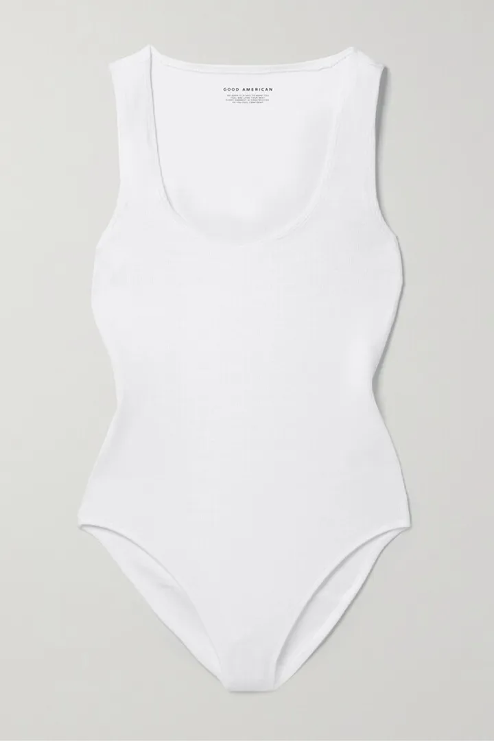 GOOD AMERICAN - Feel Good Ribbed Cotton-blend Bodysuit - White