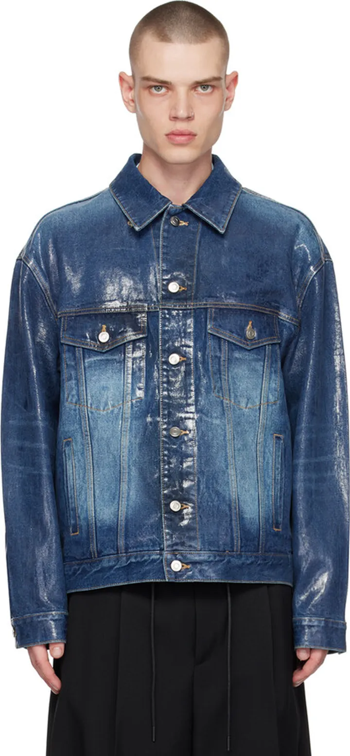 We11done Blue Foil Coated Trucker Denim Jacket