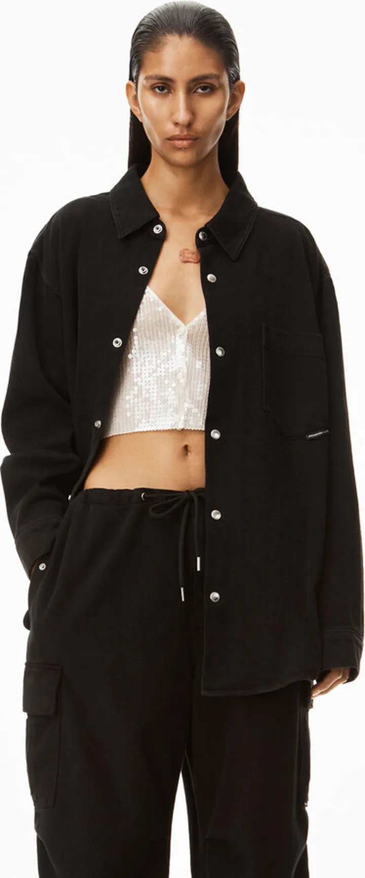Alexander Wang Women's Oversized Shirt In Twill Denim Washed Black