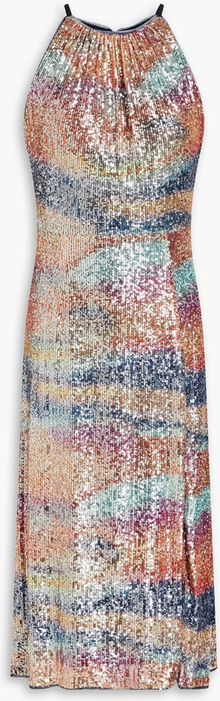 Sequined printed mesh midi dress