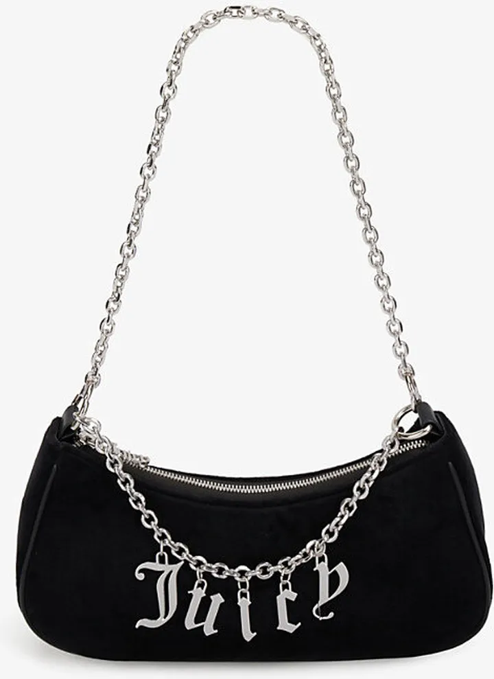Womens Black Chain-strap Logo-embellished Velour Shoulder bag