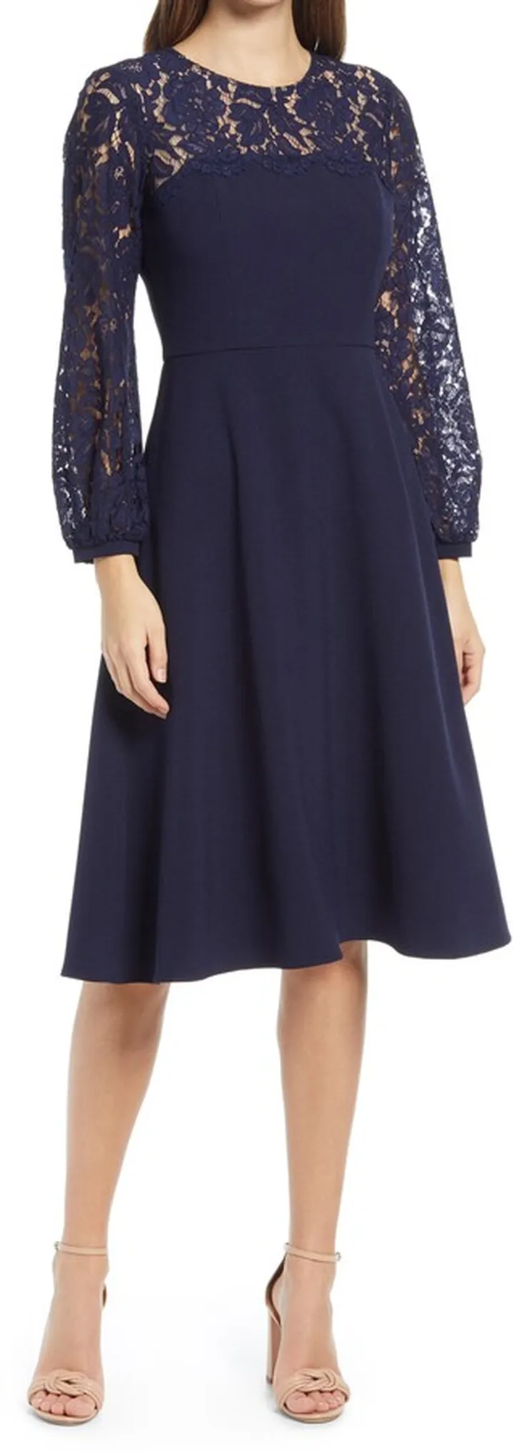 Lace Long Sleeve Midi Dress