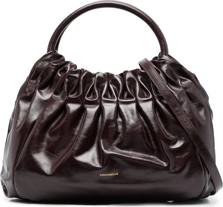 Ruched Leather Tote Bag