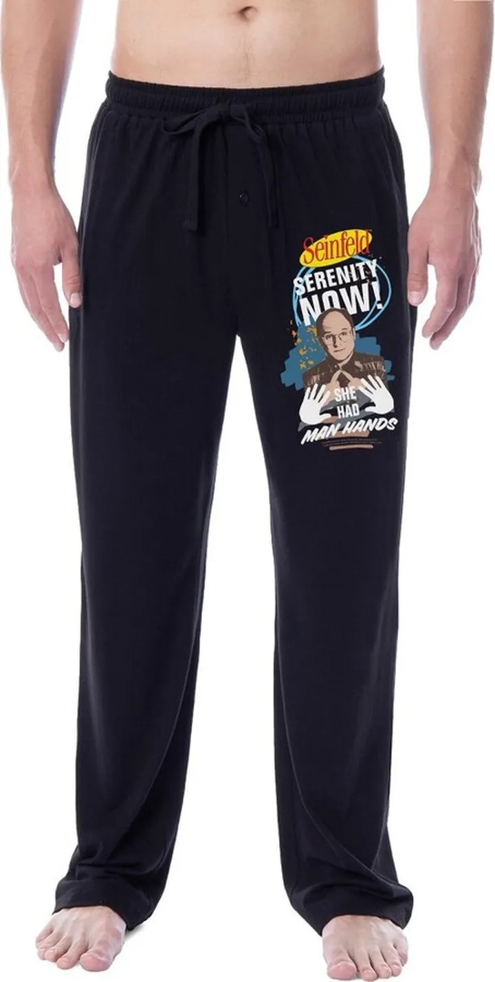 Seinfeld Mens' TV Show Serenity Now! George Costanza Sleep Pajama Pants (Medium) Black