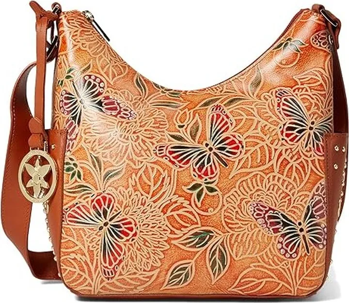 Anuschka 433 Classic Hobo With Studded Side Pockets (Tooled Butterfly Multi) Handbags