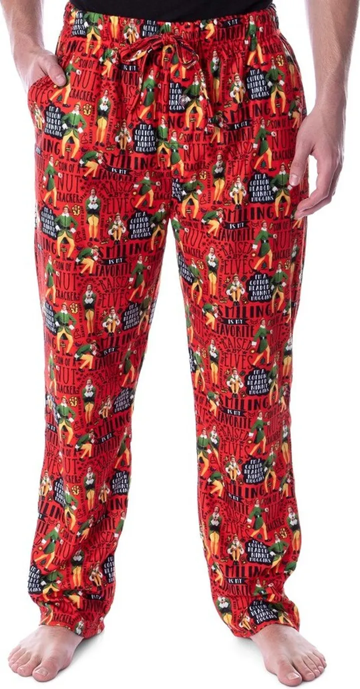 Elf The Movie Men's Cotton Headed Ninny Muggins Loungewear Pajama Pants (LG) Red