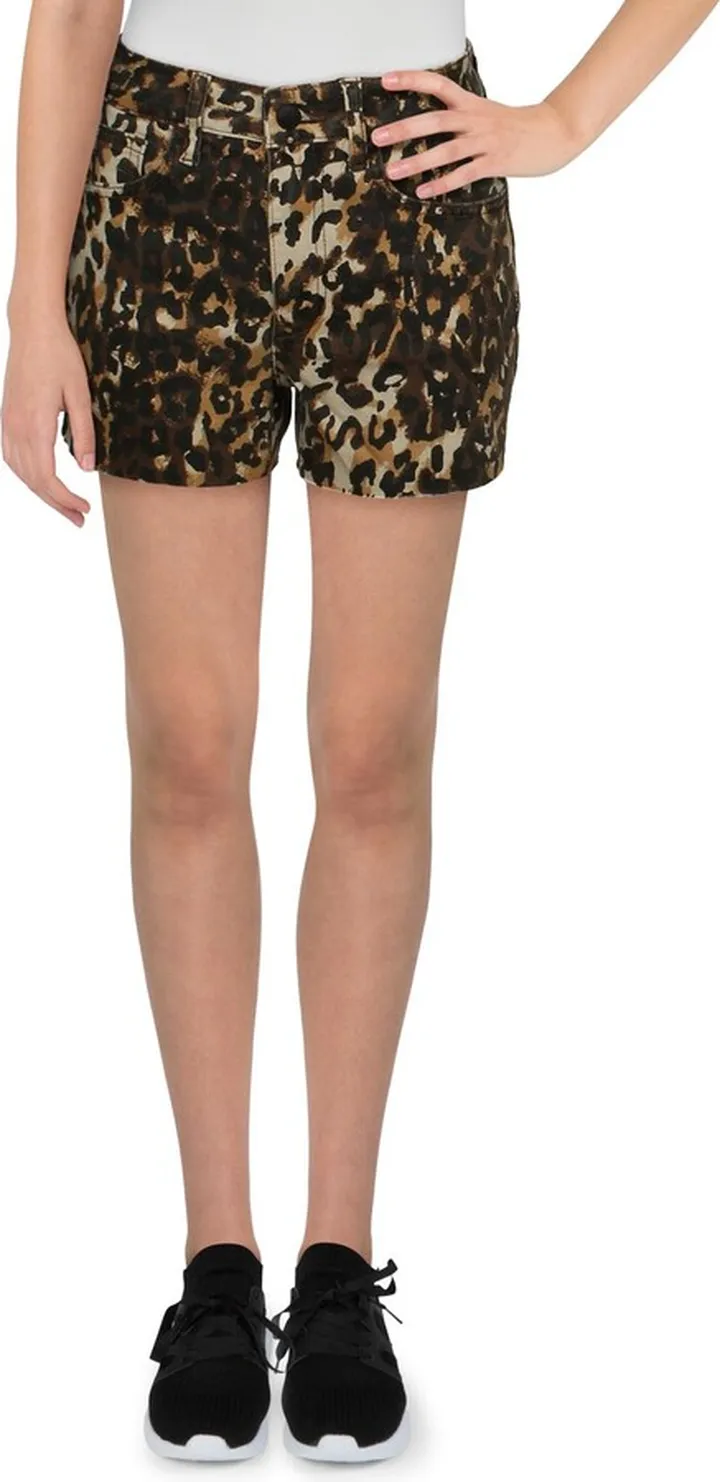 Womens High Rise Animal Print Denim Shorts