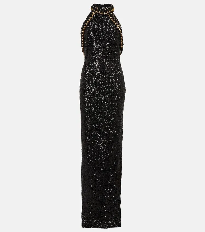 Sequined halterneck gown
