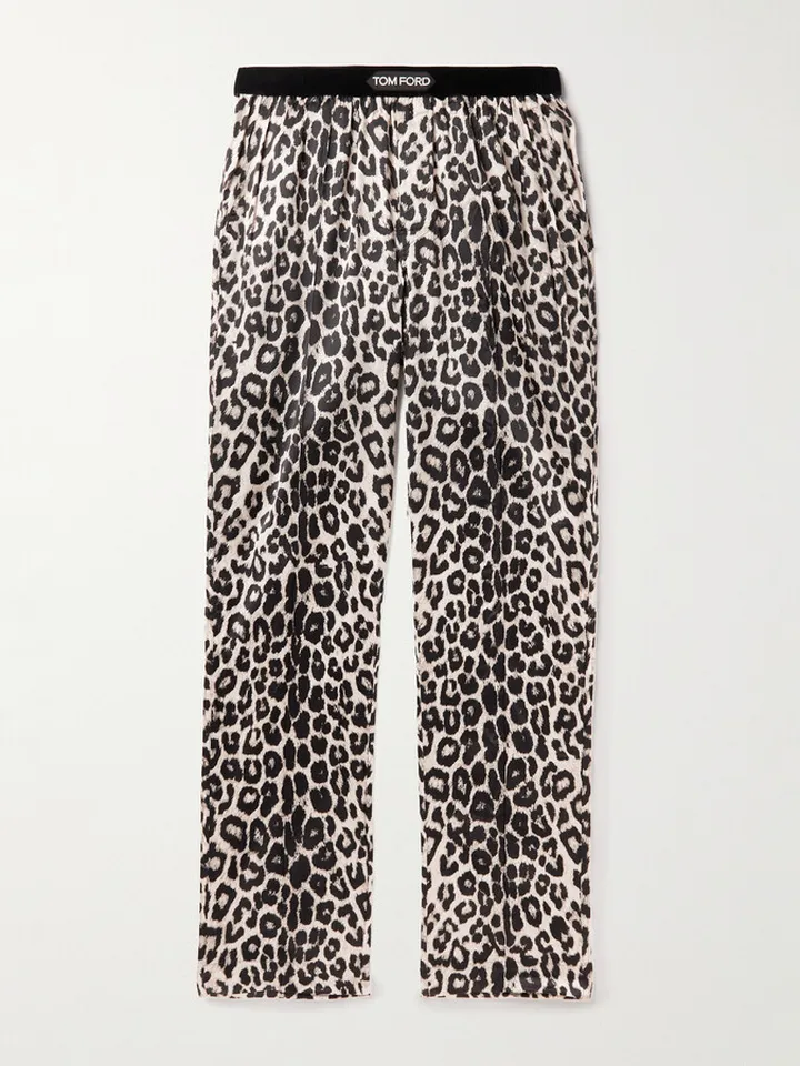 Leopard-Print Velvet-Trimmed Silk-Blend Pyjama Trousers