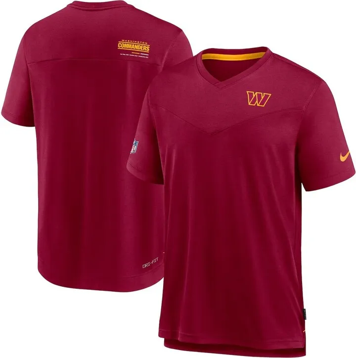 Men's Nike Burgundy Washington Commanders Sideline Coach Chevron Lock Up Logo V-neck Performance T-shirt