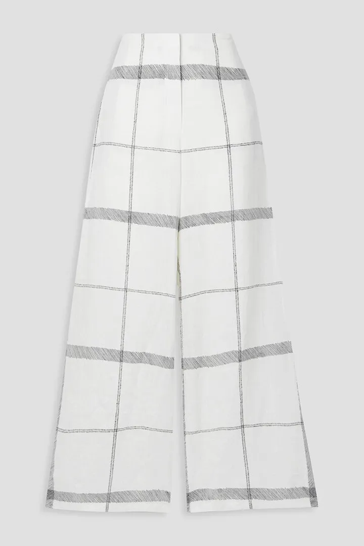 Artemisia checked linen wide-leg pants
