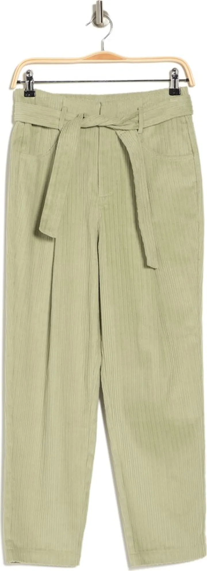Tie High Waist Ankle Crop Corduroy Pants