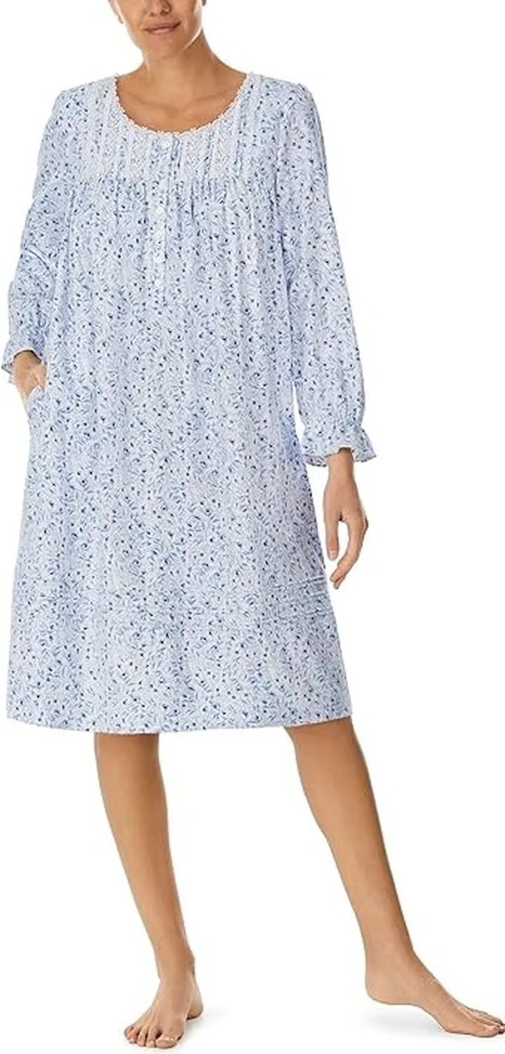 Eileen West Long Sleeve Flannel Waltz Gown (White Ground Floral) Women's Pajama