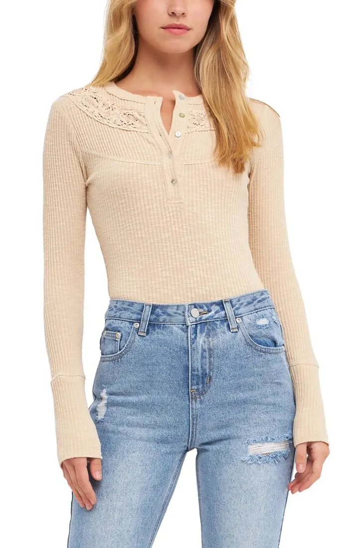 Lace Inset Rib Bodysuit