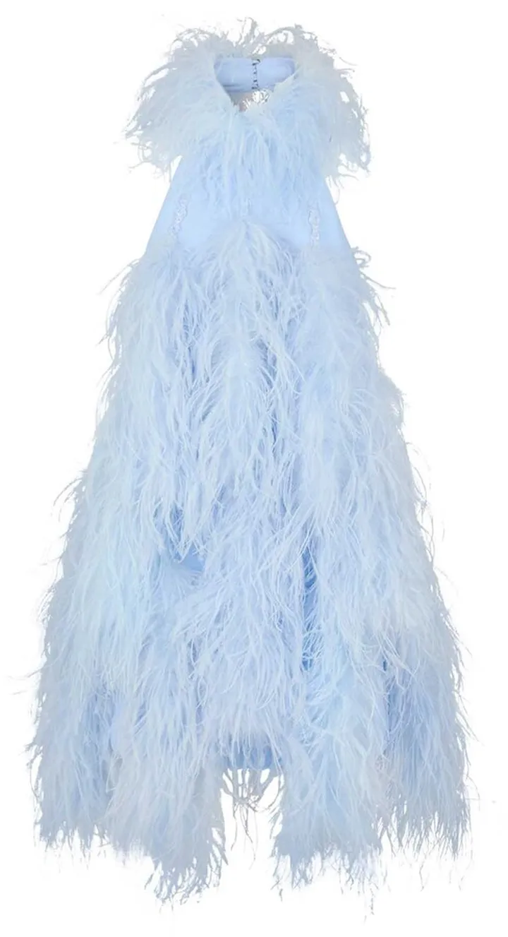 Josephine Marabou Feather Embellished Halter Minidress