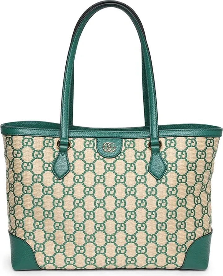 Ophidia Medium GG Tote Bag Green and Natural