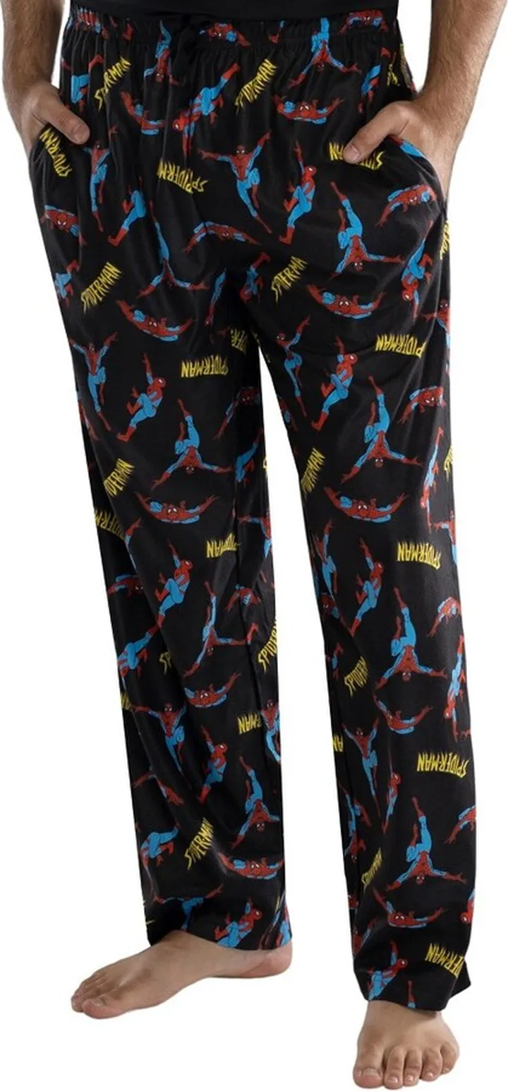 Marvel Comics Men's Spiderman Comic Allover Print Loungewear Pajama Pants (5XL) Black