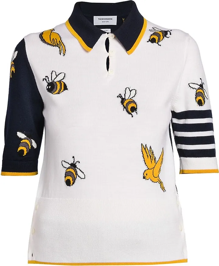 Fun-Mix Birds Bees Intarsia Polo Top