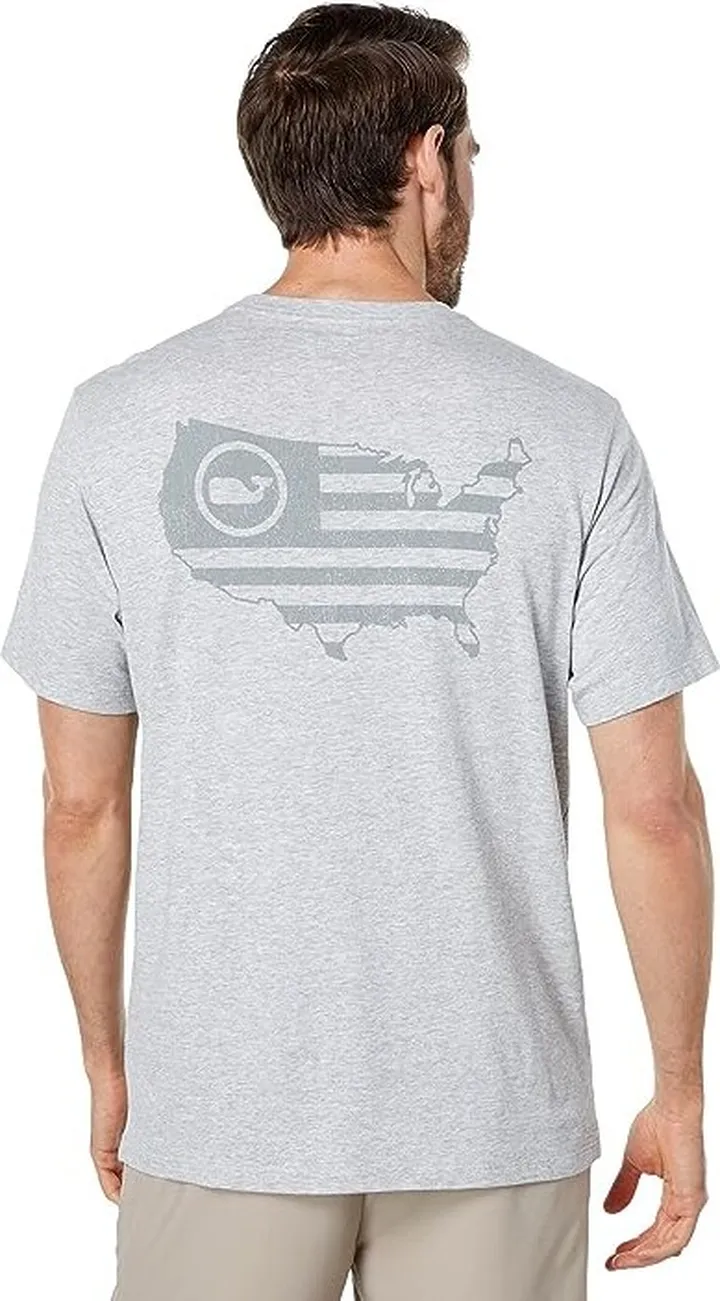Vineyard Vines Short Sleeve USA Whale Dot Flag Pocket T-Shirt (Grey Heather) Men's T Shirt