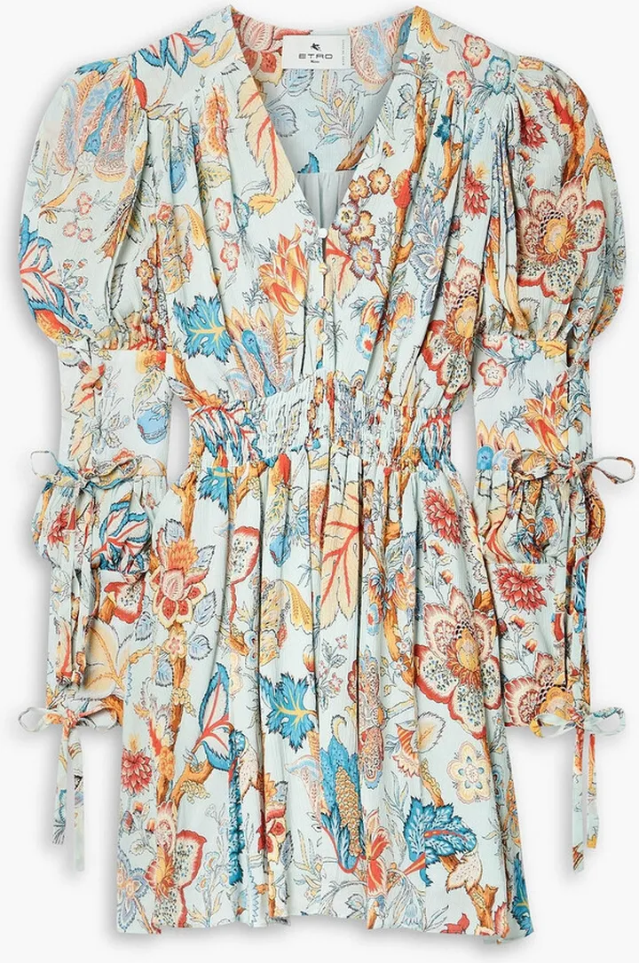 Lace-up printed crepon mini dress