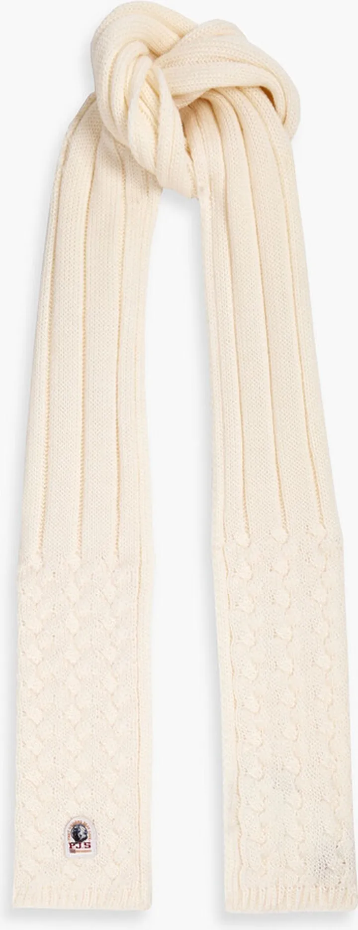 Tricot ribbed and cable-knit wool scarf