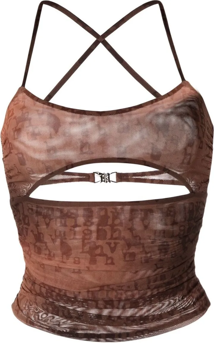 Brown Cut Out Halterneck Top