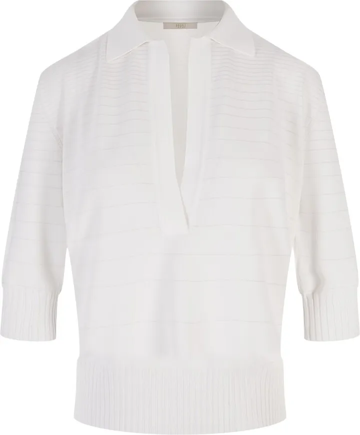 White Tecna Striped Polo Shirt